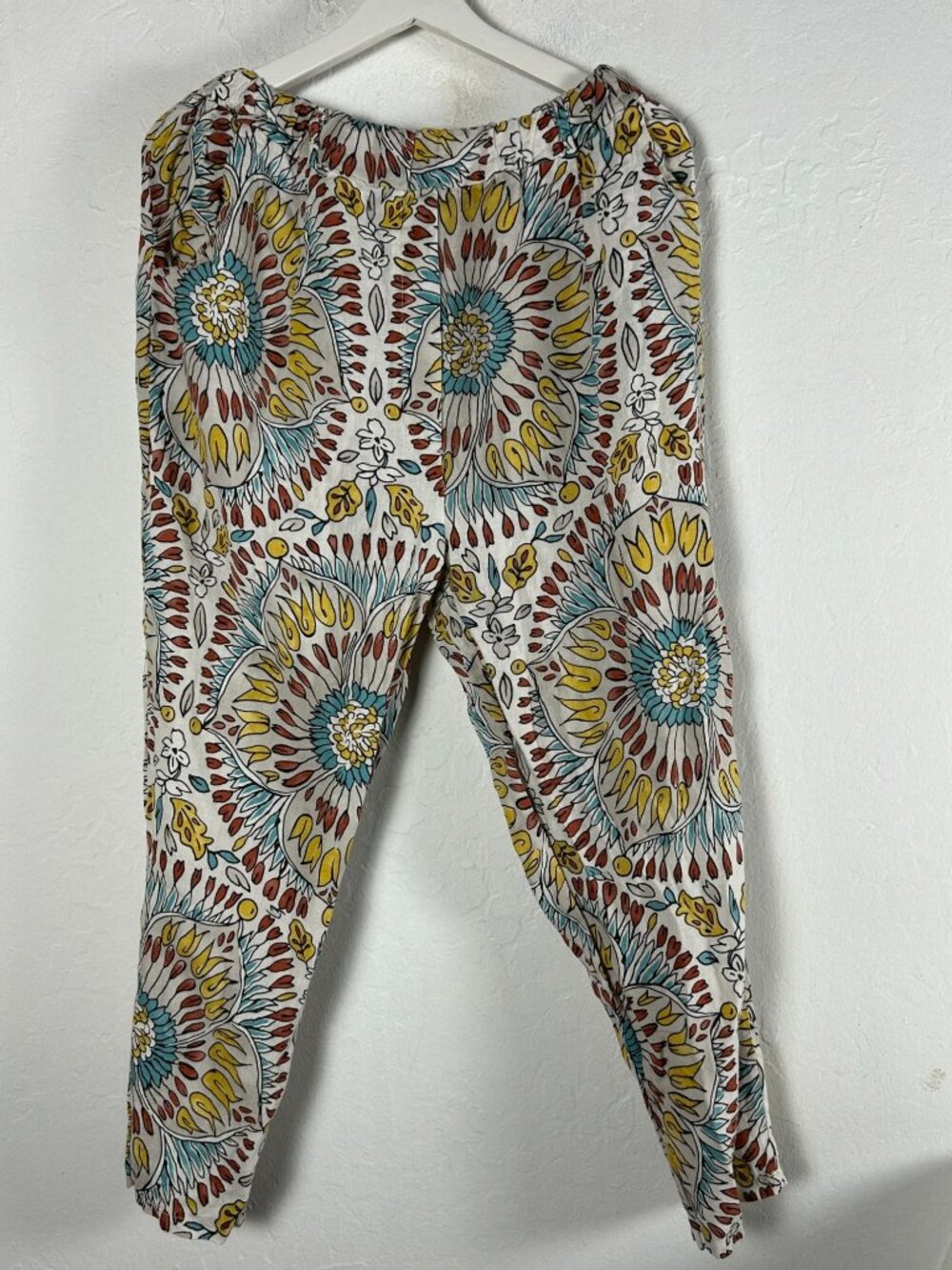 Venti6 Womens Floral Elastic Waist Straight Leg Cropped Pants Lightweight Boho